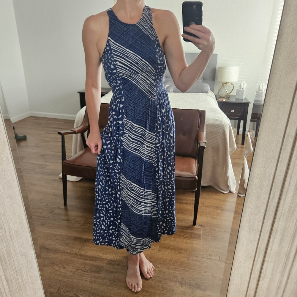 Navy Patterned Midi Dress